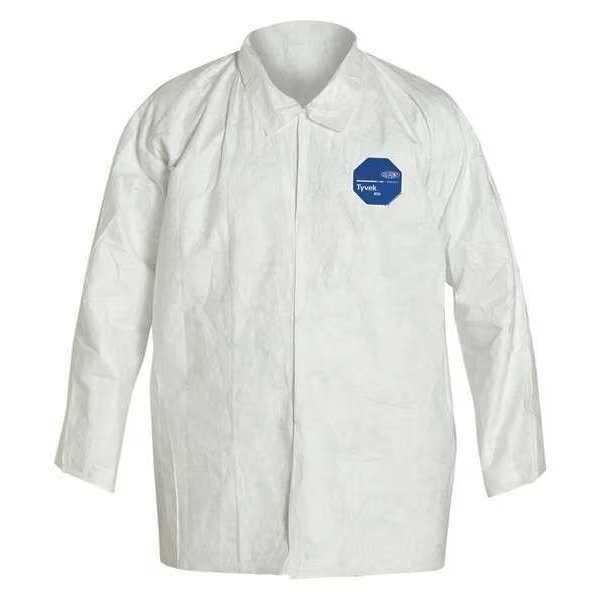 Disposable Shirt , 2XL , White , Polyolefin , Snap Front, Dupont, Mfr#: TY303SWH2X0050VP