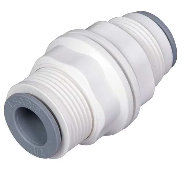 Push-to-Connect Bulkhead Union, 3/8 in Tube Size, Nylon, White, 10 PK, Parker, Mfr#: 6316 60 00WP2