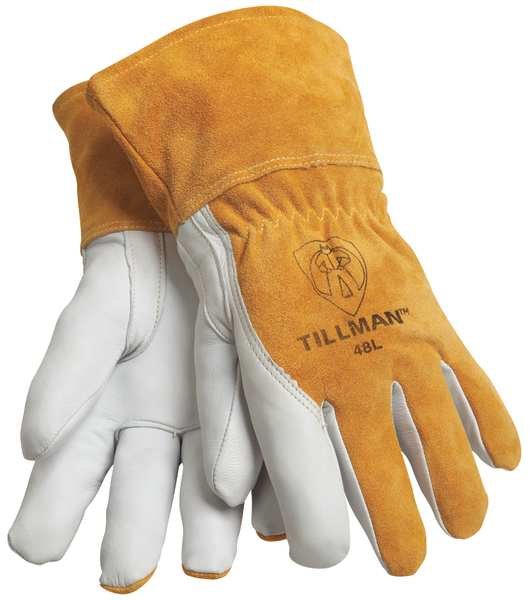 MIG/TIG Welding Gloves, Straight Thumb, Gauntlet Cuff, Premium, Brown Cowhide, XL, 1 Pair, Tillman, Mfr#: 48XL