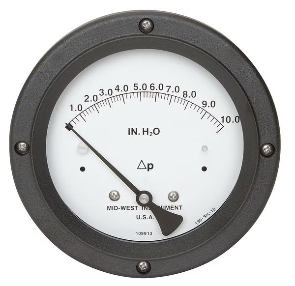 Pressure Gauge, 0 to 10 In H2O, Midwest Instrument, Mfr#: 130-0114