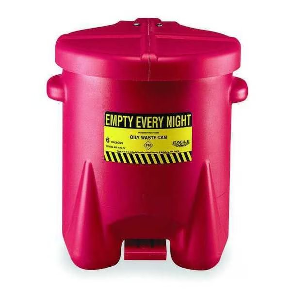 Oily Waste Can, 6 Gal., Poly, Red, Eagle Mfg, Mfr#: 933FL