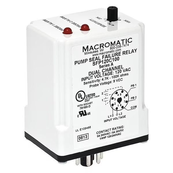 Pump Seal Failure Relay, 2-SPNO, 120VAC, Macromatic, Mfr#: SFP120C100