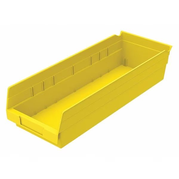 Shelf Storage Bin, Plastic, 6 5/8 in W, 4 in H, 17 7/8 in L, Yellow, Akro-Mils, Mfr#: 30138YELLO