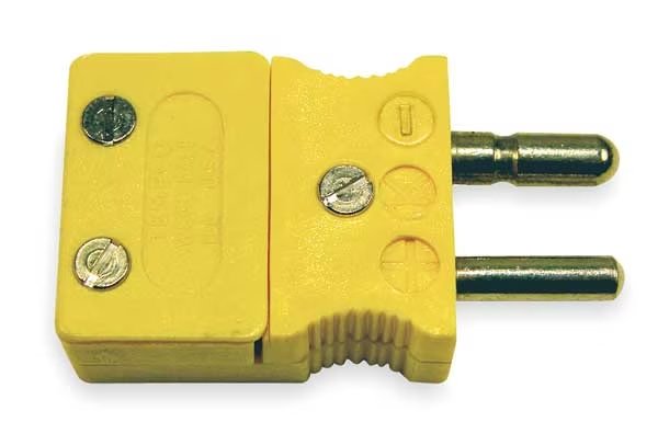 Thermocouple Plug, K, Yellow, Hollow Pin, Tempco, Mfr#: TCAR-1007