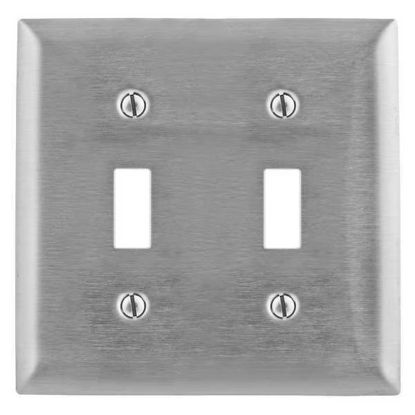 Toggle Switch Wall Plates and Box Cover, Number of Gangs: 2 Stainless Steel, Brushed Finish, Silver, Hubbell, Mfr#: SS2