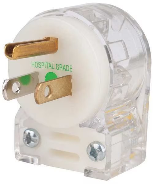 3 Wire Angle Straight Blade Plug Hospital Grade 125VAC 15A, Hubbell, Mfr#: HBL8215CAT