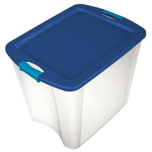 Storage Tote, Clear/Blue, Polypropylene, 23 5/8 in L, 18 5/8 in W, 20 1/8 in H, Sterilite, Mfr#: 14489604