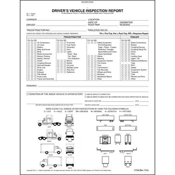 Detailed Vehicle Inspection Report, Jj Keller, Mfr#: 11724