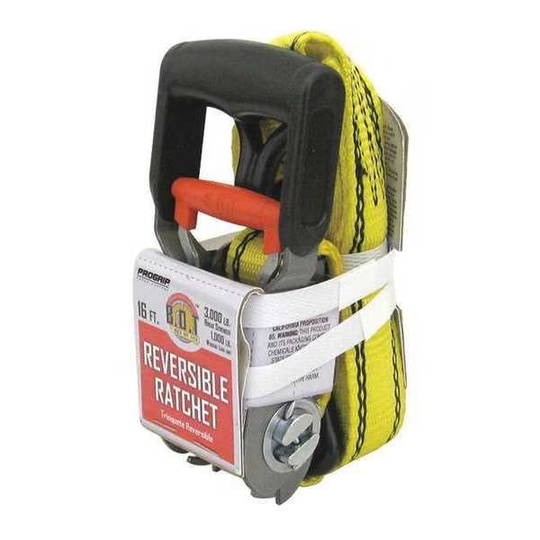 Tie-Down Strap, 16 ft. L, 1-1/4" W, Yellow, Progrip Cargo Control, Mfr#: 330600