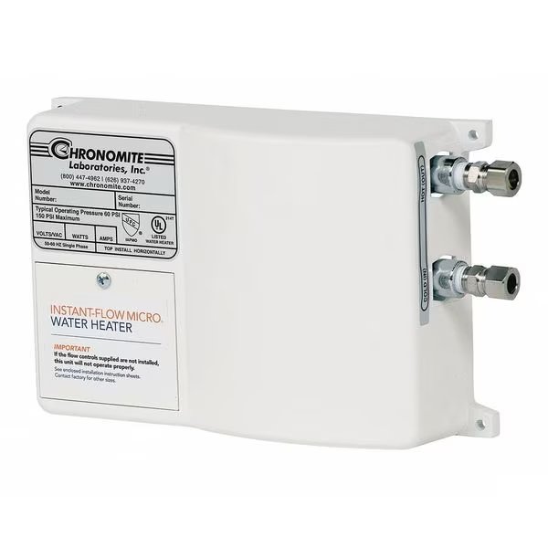 208VAC, Both Electric Tankless Water Heater, Undersink, 110 Degrees F, 8320 W, 1 Phase, Chronomite Labs, Mfr#: M40/208HTR 110F-I