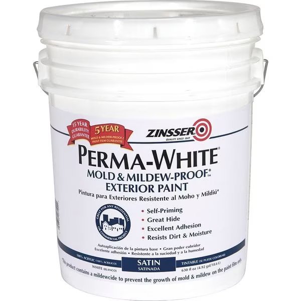Interior Paint, Satin, LatexBase, White, 5 gal, Zinsser, Mfr#: 02700