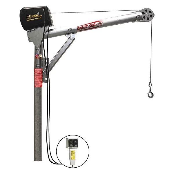 Davit Crane, 500 lb Capacity, 27.5 in to 42 in Reach, 0 in to 1080 in Lift Range, Silver, Oz Lifting Products, Mfr#: OZ500DAV-ACW