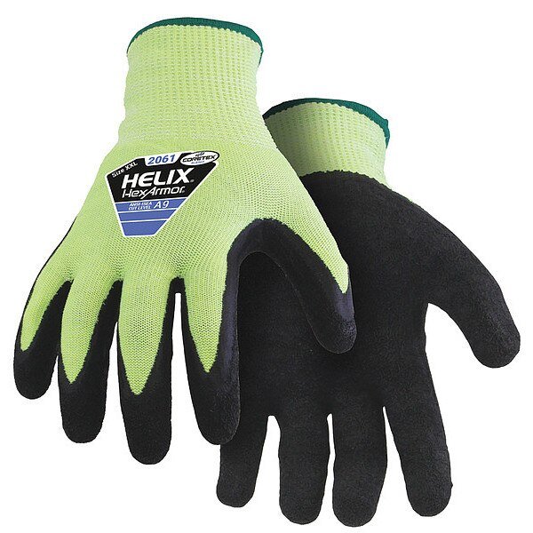 Hi-Vis Cut Resistant Coated Gloves, A9 Cut Level, 13 ga, Lime, XS ( 6 ), Hexarmor, Mfr#: 2061-XS (6)