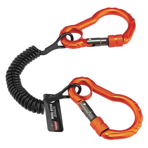 Coiled Lanyard, 4 ft., 2 lb. Weight Capacity, Black/Orange, Ergodyne, Mfr#: 3166