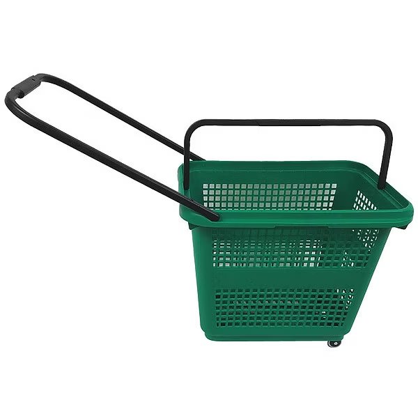 Rolling Hand Basket, PP, Green, 18 1/2 in, Shopping Basket, Mfr#: 114555VER0