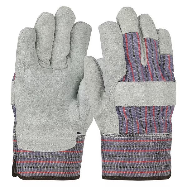 Economy Grade Split Cowhide Leather Palm Glove, Fabric Back, Gunn Cut, Wing Thumb, XL, 12 Pairs, Pip, Mfr#: 558