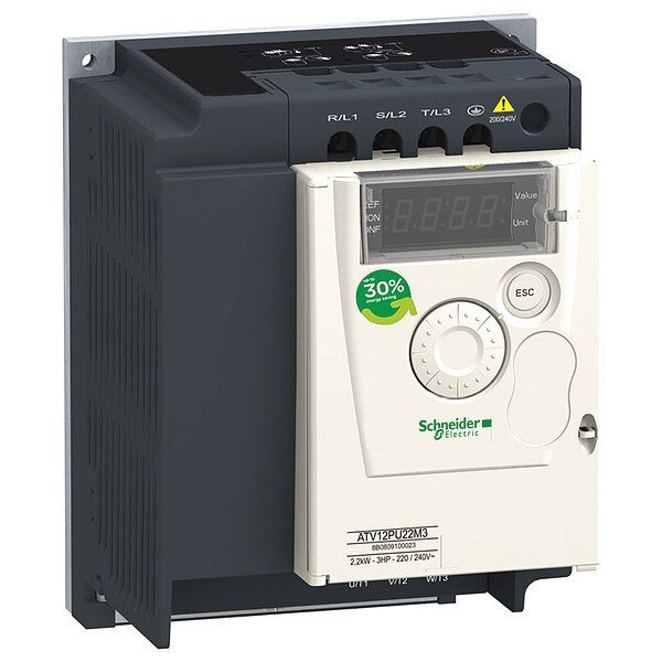 Variable Frequency Drive, 3hp, 200 to 240V, Schneider Electric, Mfr#: ATV12PU22M3