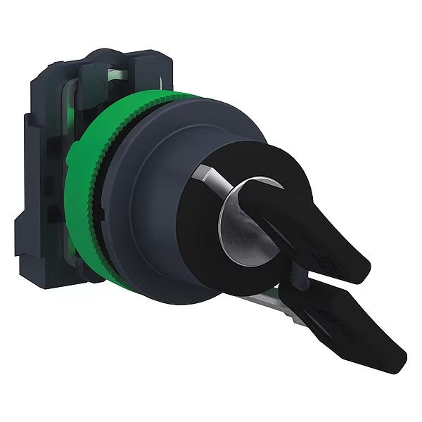 SelectorSwitch, Keyed, 2Pos, 30mm, Black, Schneider Electric, Mfr#: XB5FG21