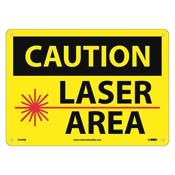 Caution Laser Area Sign, 10 in Height, 14 in Width, Rigid Plastic, Nmc, Mfr#: C544RB