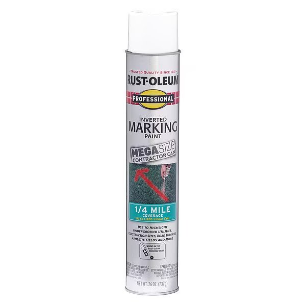 Inverted Marking Paint, 26 Oz, White, Solvent -Based, Rust-Oleum, Mfr#: 350997