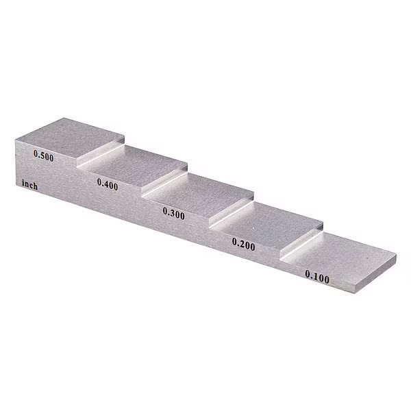 5-Step Calibration Block with imperial and metric markings for ultrasonic thickness gauges., Reed Instruments, Mfr#: R9060