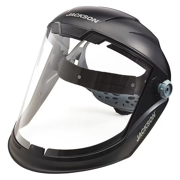 Maxview Faceshield Assembly, Polycardonate Visor, Clear Uncoated Lens, Ratchet Suspension, Black, Jackson Safety, Mfr#: 14200