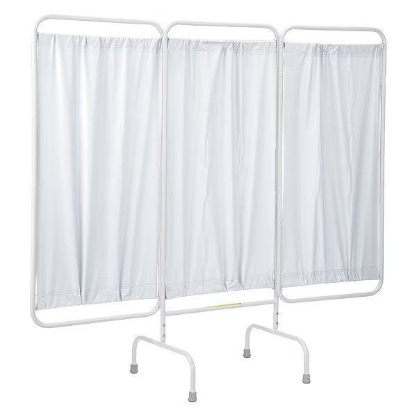 Three Panel Stationary Privacy Screen with Antimicrobial White Vinyl Panels, R&B Wire Products, Mfr#: PSS-3/AML/WHT