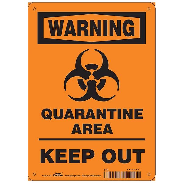 Quarantine Area Sign, 10" W x 14" H, English, Polyester, Black, Orange