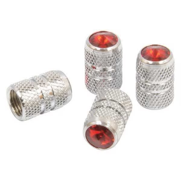 Valve Caps, w/Red Colored Tip, Chrome, Roadpro, Mfr#: RPCRVC4R