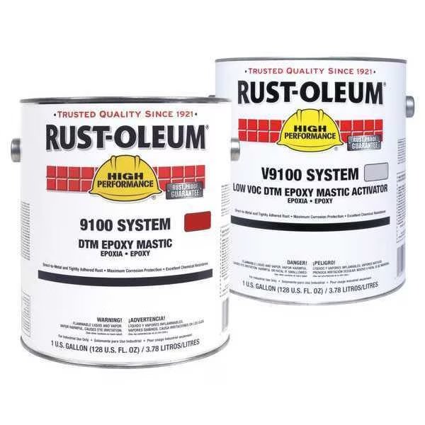 Epoxy Activator and Finish Kit, Safety Red, Gloss, (2) 1 gal, 125 sq ft/gal, 9100 Series, Rust-Oleum, Mfr#: 59YE54