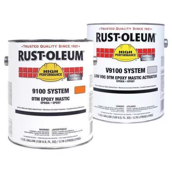 Epoxy Activator and Finish Kit, Safety Orange, Gloss, (2) 1 gal, 125 sq ft/gal, 9100 Series, Rust-Oleum, Mfr#: 59YE65