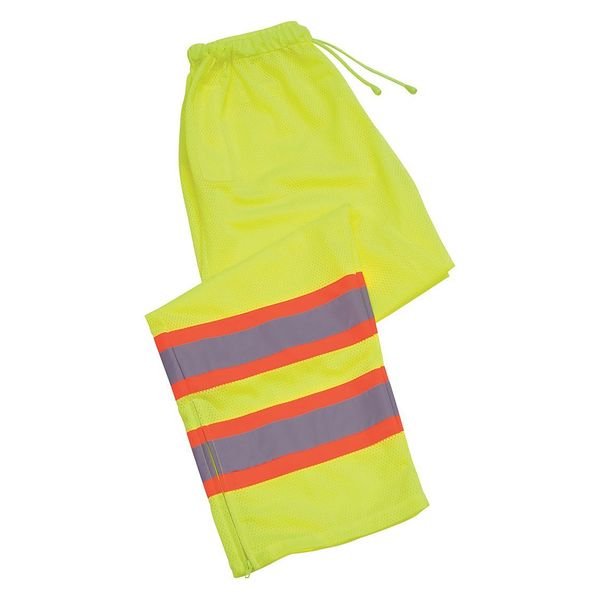 Pants, Class E, Hi-Viz, Lime, Polyester, 4XL, Erb Safety, Mfr#: 65029