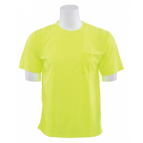 T-Shirt, Short Sleeve, Hi-Viz, Lime, L, Material: 100% Polyester Birdseye Mesh with Moisture Wicking, Erb Safety, Mfr#: 64019