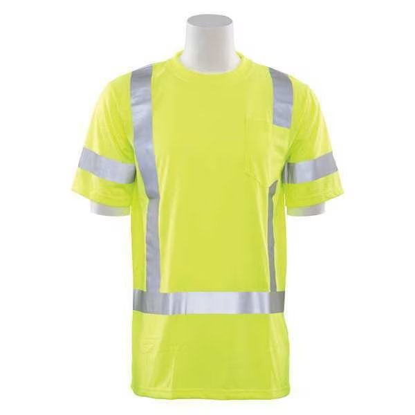 T-Shirt, Class 3, Hi-Viz, Lime, 4XL, Erb Safety, Mfr#: 61283