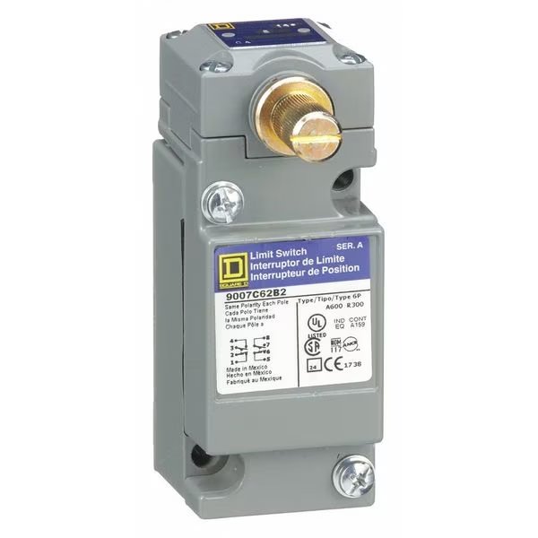 Heavy Duty Limit Switch, No Lever, Rotary, 2NC/2NO, 10A @ 600V AC, CCW/CW, Telemecanique Sensors, Mfr#: 9007C62B2