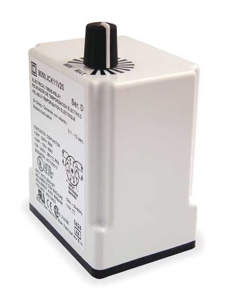 Time Delay Relay, 120VAC, 10A, DPDT, 36 sec., Schneider Electric, Mfr#: 9050JCK18V20