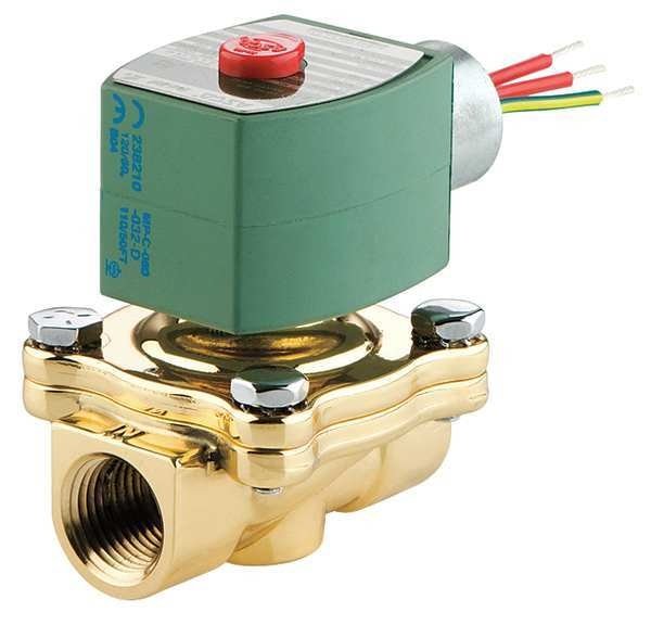 120V AC Brass Solenoid Valve, Normally Closed, 1/2 in Pipe Size, Redhat, Mfr#: 8210G002Q