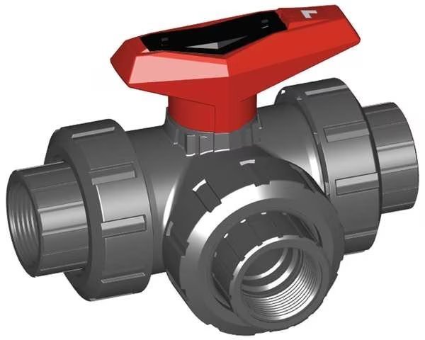1" FNPT PVC Ball Valve 3-Way True Union, Gf Piping Systems, Mfr#: 161543104