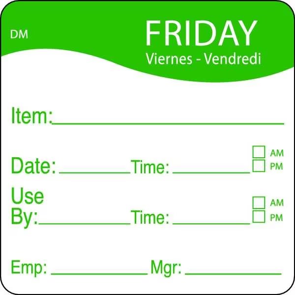 Day Label, Friday, 2-1/2 In. W, PK250, Daymark, Mfr#: 1100535