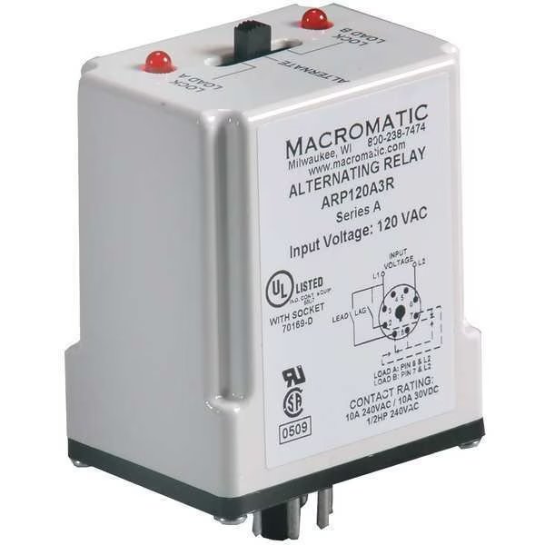 Alternating Relay, DPDT, 240VAC, 10A, 8 Pin, Macromatic, Mfr#: ARP240A3R