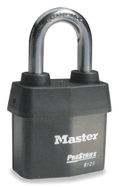 Padlock, Keyed Alike, Standard Shackle, Rectangular Steel Body, Boron Shackle, 7/8 in W, Master Lock, Mfr#: 6125NKA
