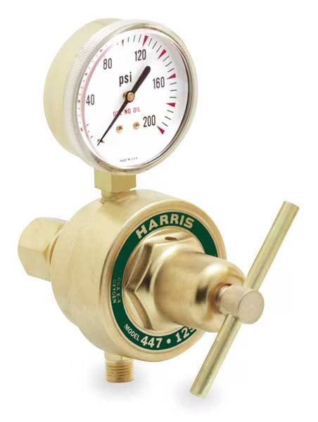 Gas Regulator, Single Stage, 1/4 in FNPT, 0 to 50 psi, Use With: Air, Inert, Harris, Mfr#: 447-50-1/4 RF