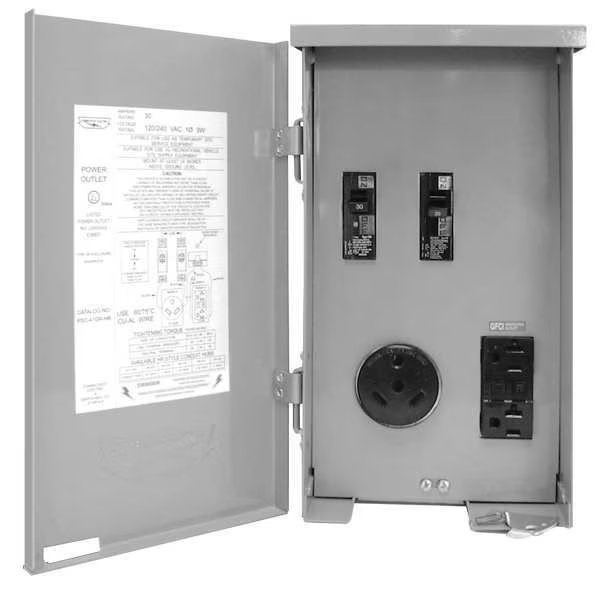Surface Mount Outdoor Hard Wired GFCI, 30 A, 120/240V AC, Single Phase, NEMA 3R, 3 Outlets, Connecticut Electric, Mfr#: CESMPSC41GRHR