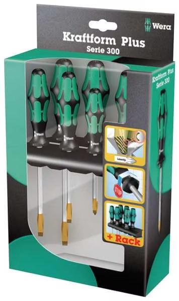 Screwdriver Set, Slotted/Phillips, 6 pcs, Wera, Mfr#: 05007680001