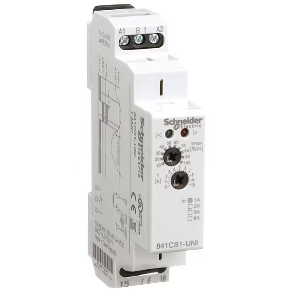 Current Sensing Relay, 0.1to1A, 24to240VAC, Mounting: Din Rail, Schneider Electric, Mfr#: 841CS1-UNI