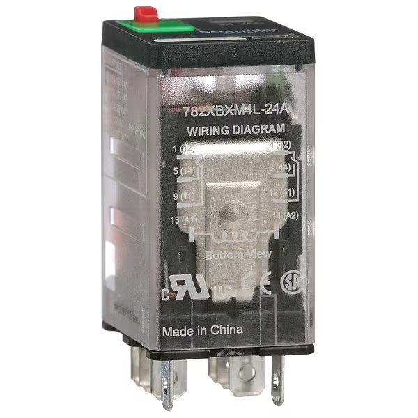 General Purpose Relay, 24V AC Coil Volts, Square, 8 Pin, DPDT, Schneider Electric, Mfr#: 782XBXM4L-24A