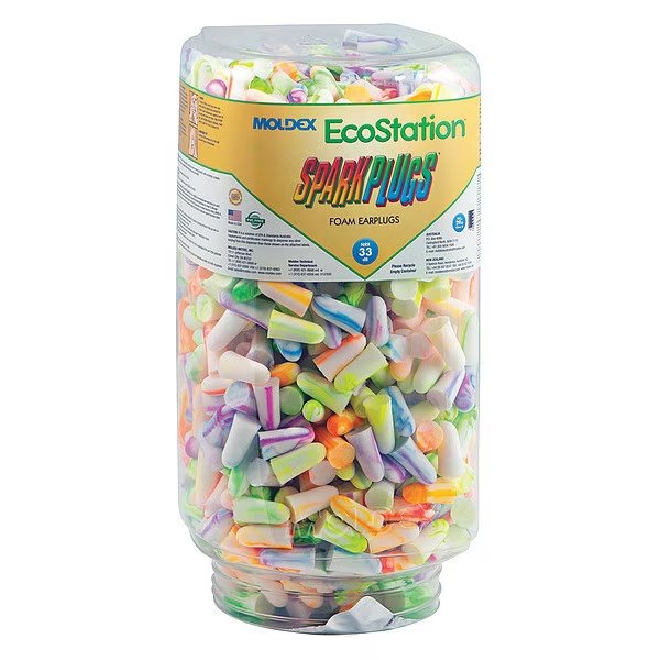 Disposable Uncorded Ear Plug Dispenser Refill, Bullet Shape, 33 dB, 500 Pairs, Assorted, Moldex, Mfr#: 6704