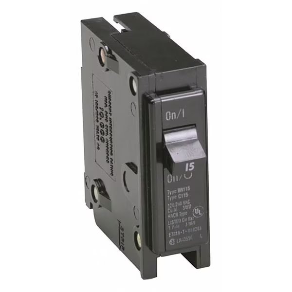 Circuit Breaker, BR Series, 15A, 1 Pole, 120/240V AC, 10kA, Eaton, Mfr#: BR115
