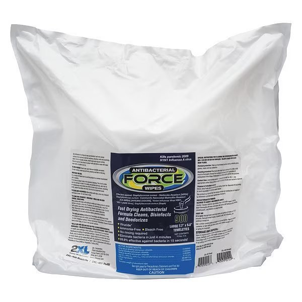 Antibacterial Force Wipes, Bag, Unscented, White, 4 PK, 2Xl, Mfr#: 2XL401
