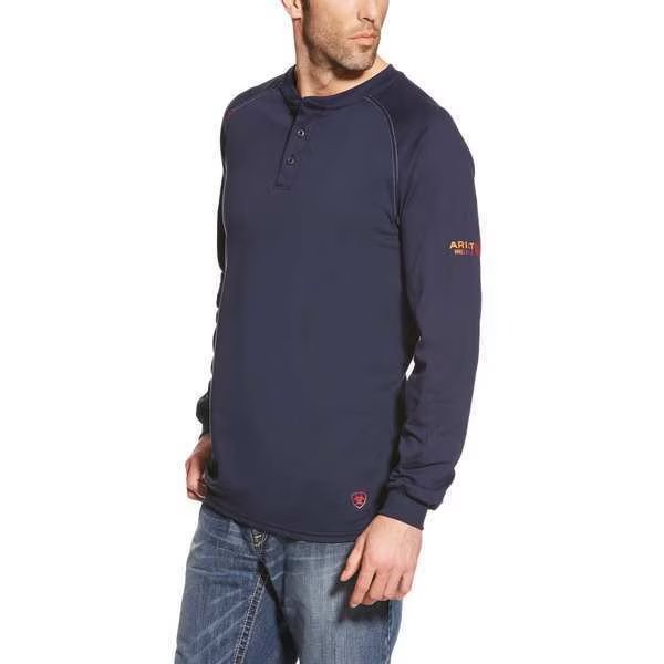 FR Henley Longsleeve Tee, Navy, XL, Tall, Ariat, Mfr#: 10013518